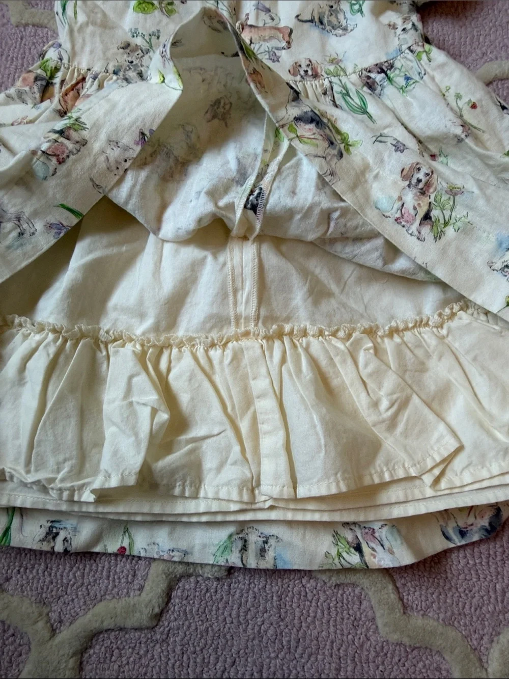 Boden Cream Dress with Puppy & Floral Print